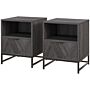 Homcom Bedside Table With Drawer And Shelf, Side End Table With Steel Legs, Set Of 2, Dark Grey