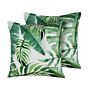 Set Of 2 Garden Cushions Green Leaf Motif Polyester Square 45 X 45 Cm Water Proof