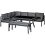 Outsunny 4 Piece L-shaped Garden Furniture Set 8-seater Aluminium Outdoor Dining Set Conversation Sofa Set W/ Bench, Dining Table & Cushions, Grey