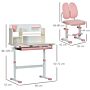 Homcom Kids Desk And Chair Set, Height Adjustable Kids School Desk & Chair Set W/ Shelves, Washable Cover, Anti-slip Mat, For Kids 3-12, Pink