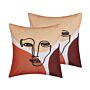 Set Of 2 Throw Cushions Multicolour Face Motif 45 X 45 Cm Decorative Pillow