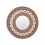 Wall Mirror Light Brown Bamboo Wood Round 62 Cm Handmade Frame Decorative Geometric Pattern