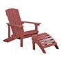 Garden Chair Red Plastic Wood With Footstool Weather Resistant