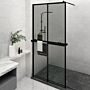 Vidaxl Walk-in Shower Wall With Shelf Black 118x190 Cm Esg Glass&aluminium