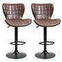 Homcom Bar Stools Set Of 2 Adjustable Height Swivel Bar Chairs In Pu Leather With Backrest & Footrest, Brown