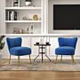 Homcom Set Of 2 Accent Chairs, Upholstered Living Room Chairs With Gold Tone Steel Legs, Wingback Armless Chairs, Dark Blue