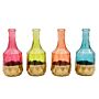 Pink, Yellow, Orange And Blue Boho Colour Glass Vase Set X4 With Lower Gold Wrap 12cm