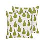 Set Of 2 Decorative Cushions Green White Cotton Polyester 45 X 45 Cm Pear Pattern Fruit Motif Embroidered