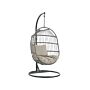 Hanging Egg Chair Beige Rope Seat Steel Stand Soft Cushion