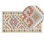 Kilim Area Rug Multicolour Cotton 80 X 150 Cm Low Pile Geometric Pattern With Tassels Rectangular