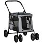 Pawhut Foldable Pet Stroller One Click Dog Pushchair Cat Travel Carriage W/ Eva Wheels, Mesh Windows For Small Pets, Grey