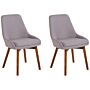 Set Of 2 Chairs Taupe Polyester Fabric Dark Solid Wood Legs Thickly Padded Seat