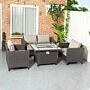 Outsunny 5-piece Rattan Patio Furniture Set With Gas Fire Pit Table, Loveseat Sofa, Armchairs, Cushions, Pillows, Deep Brown