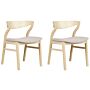 Set Of 2 Dining Chairs Lightwood And Beige Plywood Polyester Fabric Rubberwood Legs Retro