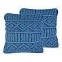 Decorative Cushions Set Of 2 Blue Cotton Macramé 45 X 45 Cm Rope