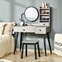 Homcom Dressing Table Set With Mirror And Stool, Vanity Makeup Table With 3 Drawers And Open Shelves, Grey