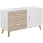 Sideboard White And Light Wood Mdf 2 Drawers Shelves Cabinet Wooden Legs Storage