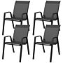 Outsunny Stackable Outdoor Rattan Chairs Set Of 4 With Armrests And Backrest, Grey