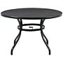 Outsunny Garden Table With Parasol Hole, Outdoor Dining Garden Table For Four Persons, Round Patio Table With Slatted Metal Top, Black