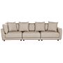 3-seater Sofa Beige Polyester Fabric Upholstery Couch Footstool Extra Throw Cushions