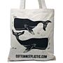 Lrg Natural 6oz Cotton Bag 38x42cm - Whales