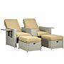 Outsunny 5pc Pe Rattan Sun Lounger, Outdoor Wicker 5-level Adjustable Recliner Sofa Bed With Storage Side Table Footstools, Beige