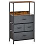 Homcom Storage Chest, Drawers Bedroom Unit Storage Cabinet With 4 Fabric Bins, Bedroom And Entryway, Black