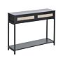 Console Table Black Manufactured Wood Black Rubberwood Legs 2 Drawers Rattan Wicker Fronts