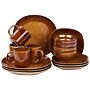 Set Of 16 Pieces Golden Brown Stoneware Kaolin Reactive Glaze Finish Service For 4 People Glossy Effect Kitchen Dining Room