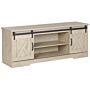 Tv Stand Light Wood Storage Media Unit For Up To 70ʺ Tv With Shelves Sliding Doors