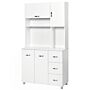 Homcom Freestanding Kitchen Storage Unit W/ Cupboard Cabinets Open Compartments Drawers Metal Handles Side Shelf Server Organisation Furniture White