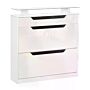 Homcom Shoe Cabinet With 3 Drawers High Gloss Storage Cupboard Tipping Bucket With Flip Door Glass Top Adjustable Shelf Large-capacity For 14 Pairs