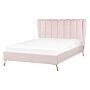 Bed Frame Pink Velvet Upholstery Golden Metal Legs Eu Double Size 4ft6 With Usb Port Headboard