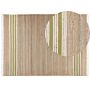 Area Rug Beige And Green Jute 160 X 230 Cm Rectangular Dhurrie With Tassels Striped Pattern Handwoven