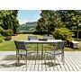 Garden Dining Set Grey Tabletop Glass Stainless Steel Frame Grey Set Of 4 Chairs Textilene