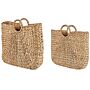 Set Of 2 Baskets Natural Water Hyacinth With Handles Woven Bag Home Accessory Small Storage