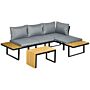 Outsunny 4-seater Garden Sofa Set Patio Conversation Set W/ Padded Cushions, Wood Grain Plastic Top Table And Side Panel, Dark Grey