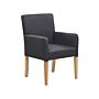 Dining Chair Grey Fabric Upholstery Wooden Legs Elegant Seat With Arms