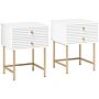 Homcom Set Of Two Elegant Bedside Tables - White/gold-tone