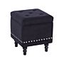 Footstool Black Velvet Upholstery Button Tufted Nailhead Trim Seat Beliani