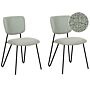 Set Of 2 Dining Chairs Light Green Boucle Upholstery Black Metal Legs Armless Curved Backrest