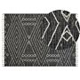 Rug Off-white Black Cotton Wool 140 X 200 Cm Geometric Pattern Runes Tribal Tassels Oriental