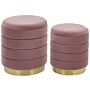 Set Of 2 Storage Pouffes With Storage Yellow Velvet Upholstery Gold Stainless Steel Base