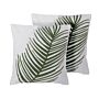 Set Of 2 Decorative Cushions White With Green Cotton Palm Leaf Print 45 X 45 Cm Floral Motif