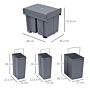 Homcom Kitchen Recycle Waste Bin Pull Out Soft Close Dustbin Recycling Cabinet Trash Can Grey (40l (1x20l+2x10l))