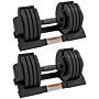 Sportnow 2 X 20kg Adjustable Dumbbells Set, 4-in-1 Weights Set With Storage Tray And Non-slip Handle, Home Gym Fitness Equipment, Black