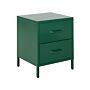 Bedside Table Green Steel Nightstand Industrial Design 2 Drawers Bedroom Storage Furniture