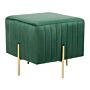 Footstool Green Velvet Upholstered Ottoman Pouffe Gold Metal Legs 48 X 48 Cm Square Seat