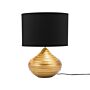 Table Lamp Gold Ceramic 42h Cm Black Polycotton Shade Ribbed Base