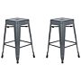 Set Of 2 Bar Stools Grey Steel Standard Height 60 Cm